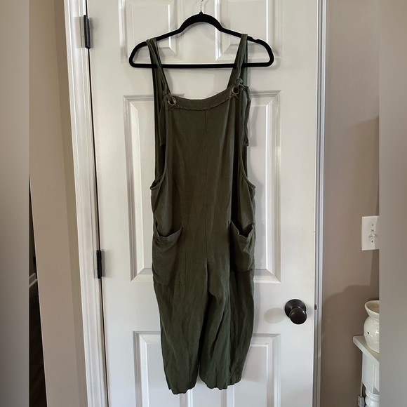 Natural Life Olive Green Overalls Tie Shoulder Jumpsuit - Picture 1 of 10